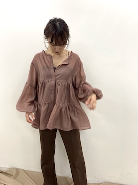 「one after another NICE CLAUP（ワンアフターアナザーナイスクラップ）のアイテム（スラックス、ブラウン系）」を使った、miya【骨格ウェーブ/イエベ春】さん（レディース・160cm）の秋コーディネート