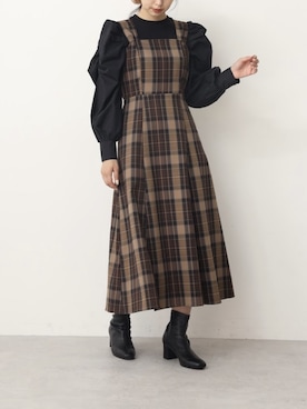 「one after another NICE CLAUP（ワンアフターアナザーナイスクラップ）のアイテム（ジャンパースカート）」を使った、miya【骨格ウェーブ/イエベ春】さん（レディース・160cm）の秋コーディネート