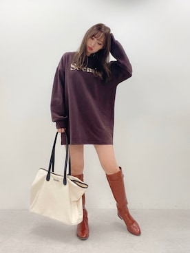「スウェットワンピース」｜「アイテム（Tシャツ/カットソー）」を使った、miya【骨格ウェーブ/イエベ春】さん（レディース・160cm）の冬コーディネート