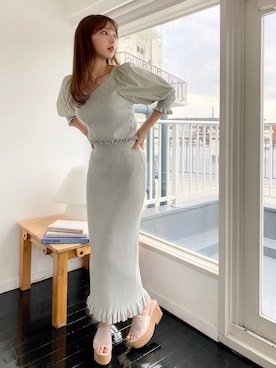 「アイテム（ワンピース/ドレス、グリーン系）」を使った、miya【骨格ウェーブ/イエベ春】さん（レディース・160cm）の春コーディネート