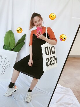 「基础款」｜「アイテム（ジャンパースカート）」を使った、Alychannytさん（レディース・162cm）の夏コーディネート