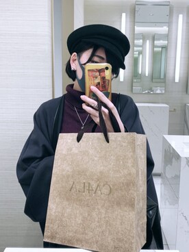 「CA4LA（カシラ）のALABASTER G2（キャスケット、ブラック系）」を使った、蛹さん（レディース・155cm）の冬コーディネート