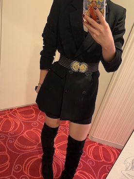 「VINTAGE（ヴィンテージ）のアイテム（ベルト、ブラック系）」を使った、蛹さん（レディース・155cm）の冬コーディネート