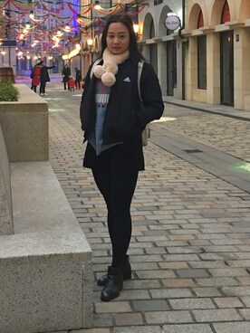 「adidas（アディダス）のアイテム（ノーカラージャケット）」を使った、chen101584さん（レディース・167cm）の冬コーディネート