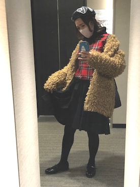 「ファーコート」｜「アイテム（ハンチング/ベレー帽）」を使った、nkさん（レディース・157cm）の冬コーディネート