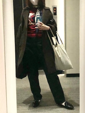 「スカーフ」｜「アイテム（ピーコート）」を使った、nkさん（レディース・157cm）の冬コーディネート