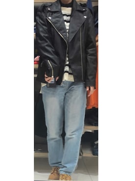 「MOUSSY（マウジー）のアイテム（ライダースジャケット）」を使った、しあわせさん（レディース・158cm）の冬コーディネート