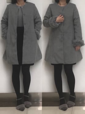 「dazzlin（ダズリン）のアイテム（ノーカラージャケット）」を使った、しあわせさん（レディース・158cm）の冬コーディネート