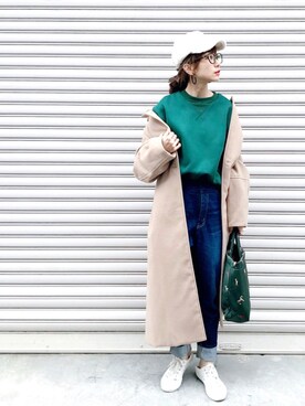 「ECLIN（エクラン）のアイテム（ステンカラーコート）」を使った、SIZUさん（レディース・156cm）の秋コーディネート
