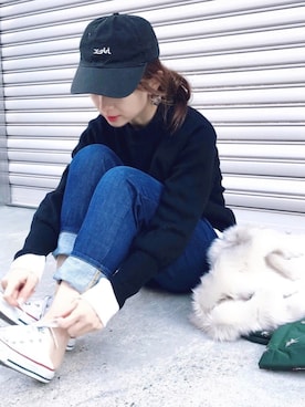 「ワッフルクルーネックＴ」｜「アイテム（その他アウター）」を使った、SIZUさん（レディース・156cm）の冬コーディネート