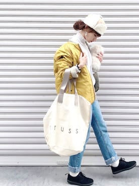「STUSSY（ステューシー）のアイテム（バッグ）」を使った、SIZUさん（レディース・156cm）の冬コーディネート