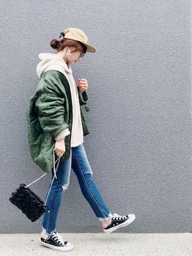 「Levi's（リーバイス）のアイテム（帽子）」を使った、SIZUさん（レディース・156cm）の冬コーディネート