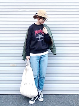 「STUSSY（ステューシー）のアイテム（バッグ）」を使った、SIZUさん（レディース・156cm）の冬コーディネート