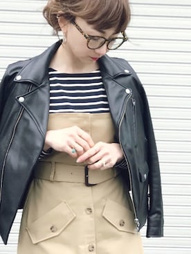 「URBAN RESEARCH（アーバンリサーチ）のアイテム（ライダースジャケット）」を使った、SIZUさん（レディース・156cm）の冬コーディネート