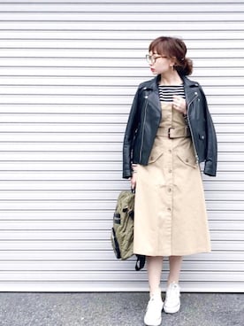 「URBAN RESEARCH（アーバンリサーチ）のアイテム（ライダースジャケット）」を使った、SIZUさん（レディース・156cm）の冬コーディネート