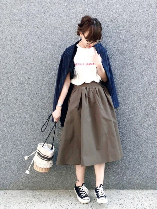 SIZUさんのスカート「REAL CUBE ウエストリボン付きギャザーボリュームスカート(REAL CUBE|リアルキューブ)」を使ったコーディネート