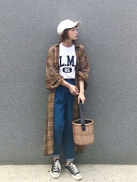 「GRL（グレイル）のバスケットカゴバッグ（かごバッグ）」を使った、SIZUさん（レディース・156cm）の夏コーディネート