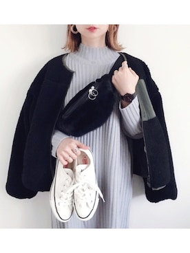 「GRL（グレイル）のアイテム（ブルゾン）」を使った、SIZUさん（レディース・156cm）の冬コーディネート