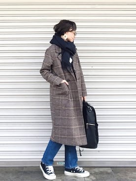 「GRL（グレイル）のアイテム（チェスターコート）」を使った、SIZUさん（レディース・156cm）の冬コーディネート