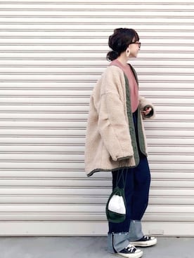 「Levi's（リーバイス）のRIBCAGE ストレート アンクル LUCK OF THE DRAW（デニムパンツ）」を使った、SIZUさん（レディース・156cm）の冬コーディネート