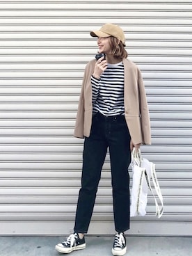 「zozoデニム」｜「アイテム（ノーカラージャケット）」を使った、SIZUさん（レディース・156cm）の冬コーディネート
