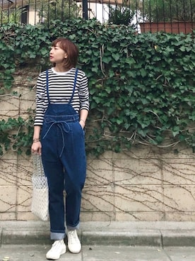 「AZUL ENCANTO（アズールエンカント）のアイテム（オールインワン・サロペット）」を使った、SIZUさん（レディース・156cm）の春コーディネート