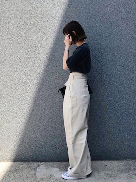 「Guess（ゲス）のアイテム（スリッポン）」を使った、SIZUさん（レディース・156cm）の春コーディネート