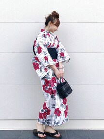 GRL グレイル 浴衣 ストライプ椿浴衣セット gi1208 ストライプ椿浴衣セット[gi1208] | レディースファッション通販