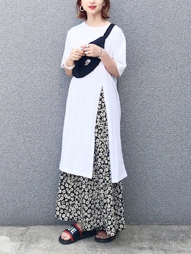 「Guess（ゲス）のアイテム（サンダル）」を使った、SIZUさん（レディース・156cm）の夏コーディネート