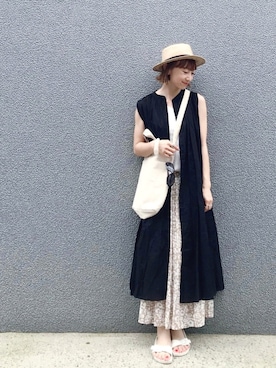 「URBAN RESEARCH Sonny Label（アーバンリサーチサニーレーベル）のノースリーブギャザーワンピース（ワンピース）」を使った、SIZUさん（レディース・156cm）の夏コーディネート