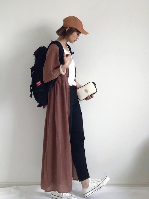 SIZUさんのキャップ「【newhattan】ニューハッタン 無地 ストーン ウォッシュド ツイル ローキャップ 帽子/STONE WASHED TWILL CAP(newhattan|ニューハッタン)」を使ったコーディネート