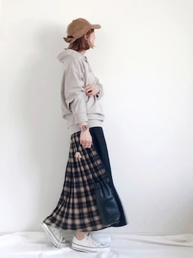 「チェックワンピース」｜「アイテム（アナログ腕時計）」を使った、SIZUさん（レディース・156cm）の秋コーディネート