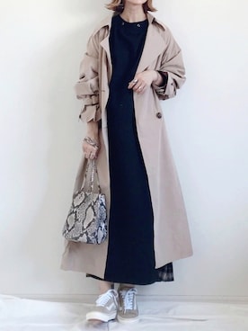 「チェックワンピース」｜「アイテム（トレンチコート）」を使った、SIZUさん（レディース・156cm）の秋コーディネート