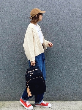 「Guess（ゲス）のアイテム」を使った、SIZUさん（レディース・156cm）の秋コーディネート