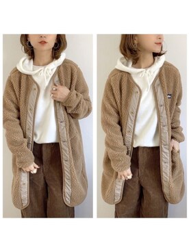 SIZUさんの「【WEB限定】WILDTHINGS/ワイルドシングス別注 FLUFFY ボアノーカラーコート(LONG、ボアブルゾン)」を使ったコーディネート