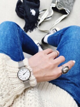 「FOSSIL（フォッシル）のアイテム（アナログ腕時計）」を使った、SIZUさん（レディース・156cm）の冬コーディネート