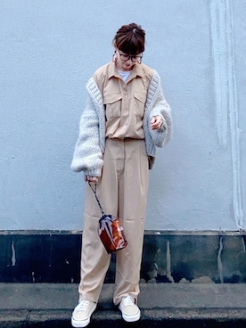 「COTORICA（コトリカ）のミリタリーオールインワン【ジャンプスーツ】（ワンピース）」を使った、SIZUさん（レディース・156cm）の冬コーディネート