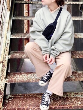 「COTORICA（コトリカ）のミリタリーオールインワン【ジャンプスーツ】（ワンピース）」を使った、SIZUさん（レディース・156cm）の冬コーディネート