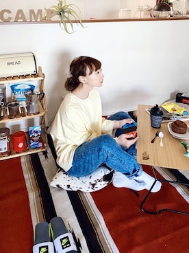 「Happy John（ハッピージョン）のアイテム（スウェット）」を使った、SIZUさん（レディース・156cm）の春コーディネート