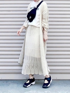 「透かし編みニット」｜SIZUさん（レディース・156cm）の春コーディネート