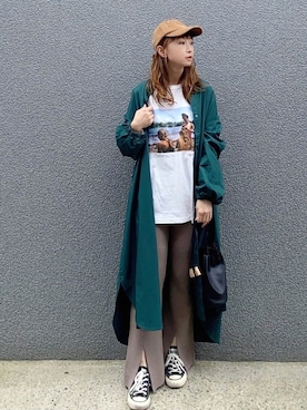 「スリット」｜「アイテム（シャツワンピース）」を使った、SIZUさん（レディース・156cm）の秋コーディネート