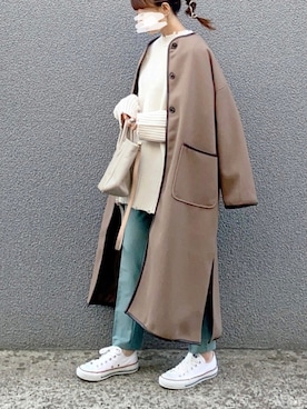 「reca（レカ）のアイテム（スラックス）」を使った、SIZUさん（レディース・156cm）の冬コーディネート