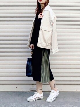 「プリーツ」｜「アイテム（ブルゾン）」を使った、SIZUさん（レディース・156cm）の冬コーディネート