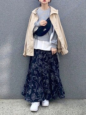 「マキシスカート」｜「アイテム（ブルゾン）」を使った、SIZUさん（レディース・156cm）の春コーディネート