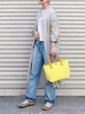 「ノーカラーシャツ」｜「アイテム（ワンピース/ドレス）」を使った、SIZUさん（レディース・156cm）の春コーディネート