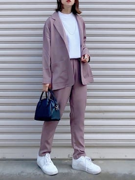 「アイテム（セットアップ、ブラウン系）」を使った、SIZUさん（レディース・156cm）の春コーディネート