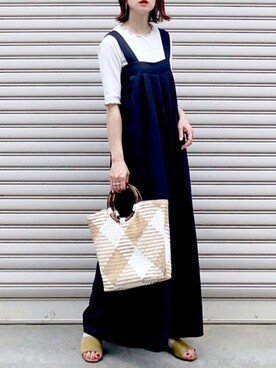 「KBF（ケイビーエフ）のアイテム（オールインワン・サロペット）」を使った、SIZUさん（レディース・156cm）の夏コーディネート