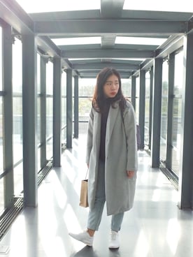 「MEIER.Q（マイヤーキュー）のアイテム（ダッフルコート）」を使った、吳 昭儀さん（レディース・157cm）の冬コーディネート