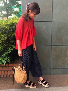 「ドットパンツ」｜まゆりさん（レディース・166cm）の夏コーディネート