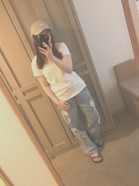 「DOUBLE NAME（ダブルネーム）のアイテム（サロペット/オーバーオール）」を使った、yunさん（レディース・151cm）の夏コーディネート